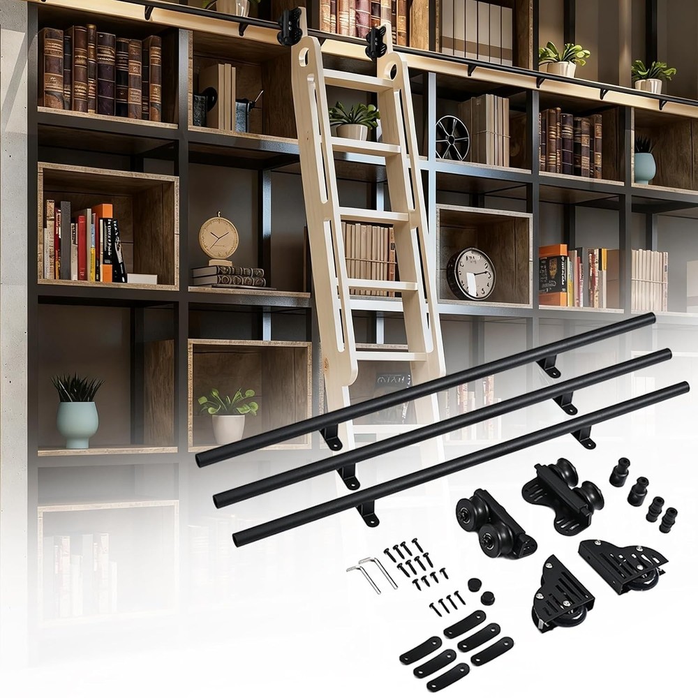 9.9FT Retractable Rolling Library Ladder Hardware Kit Silent Rolling Ladder