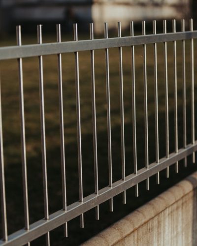 Black metal fencing around the park