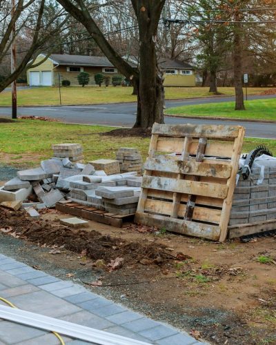 installation of a decorative stone on the sidewalk The lay out is a decorative stone pavement.